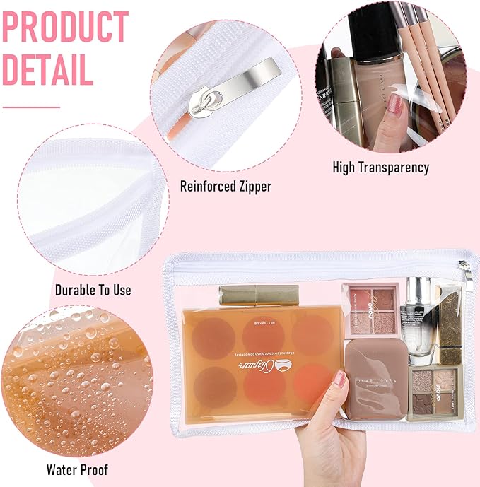 Outus 8 Pcs Clear Zipper Pouches Pencil Pouches PVC Makeup Pouch Envelopes Folder Storage Multi Purpose Pouch Document File Organization Bags, Office Supplies (White Edging, 11.5 x 7 Inches)