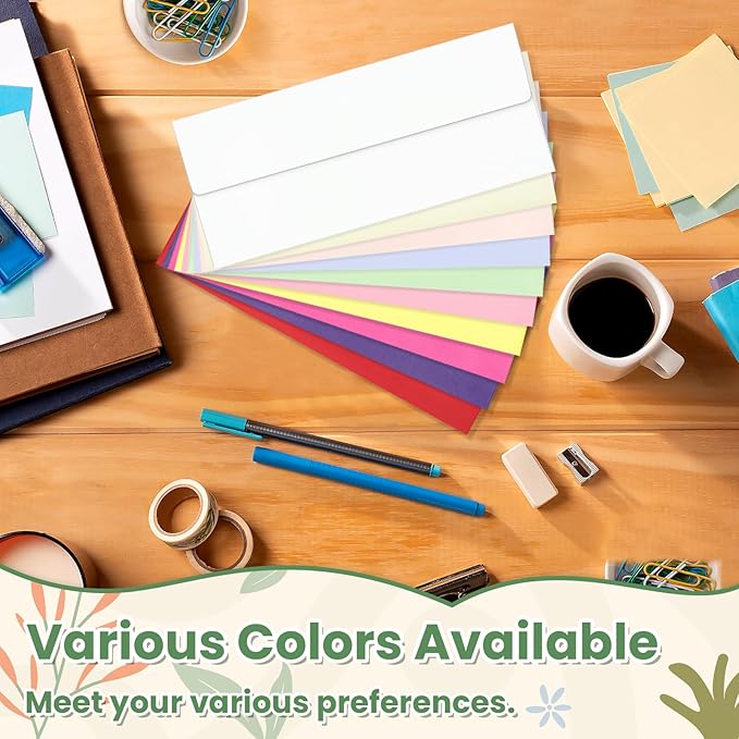 Colorful #10 Business Envelopes Self Seal 50 Pack, Colored Envelopes Letter Size, Standard Mailing Envelope for Office, Checks, Letters, Invoices, Statements, Wedding, 4-1/8 x 9-1/2 inch