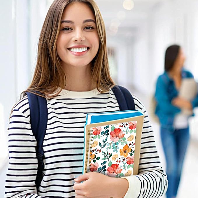 Spiral Notebook Journal for Women Men, A5 Hardcover Journal, 120 Pages Thick Paper, College Ruled Writing Notebook for School, Work & Office 8.3'' × 5.9''(Colorful Floral)