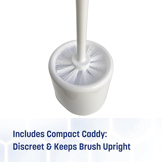 SPARTA 16-Inch Durable Toilet Brush with Storage Holder, Bowl Brush with Caddy with Sturdy Polypropylene Bristles for Effective Cleaning, White Plastic Handle for Secure Grip, White
