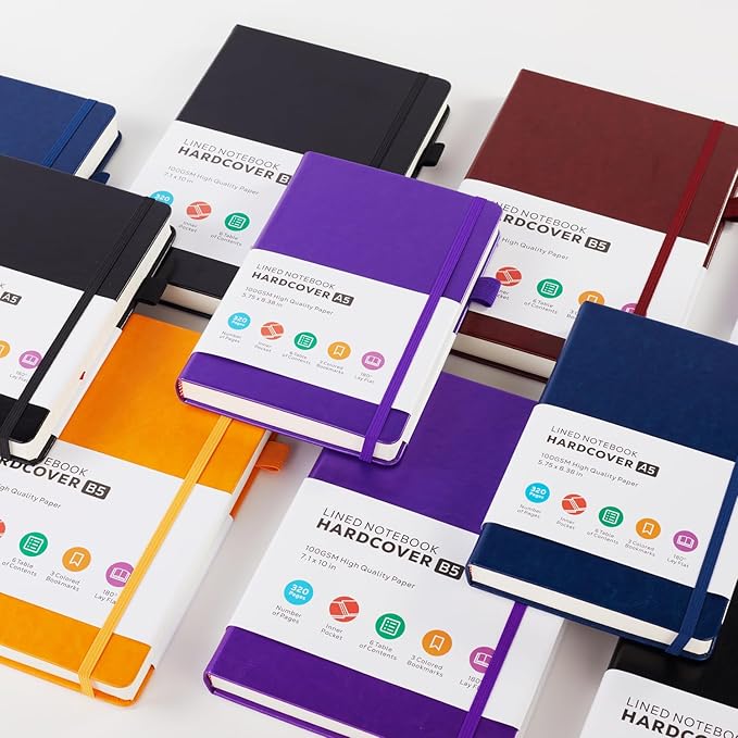 Leather Lined Notebook Journal, 320 Pages Hardcover Notebook Journals for Writing Women & Men, B5 (7.1'' X 10'') College Ruled Notebook with 100GSM Thick Paper for School Work Organization, Dark Blue