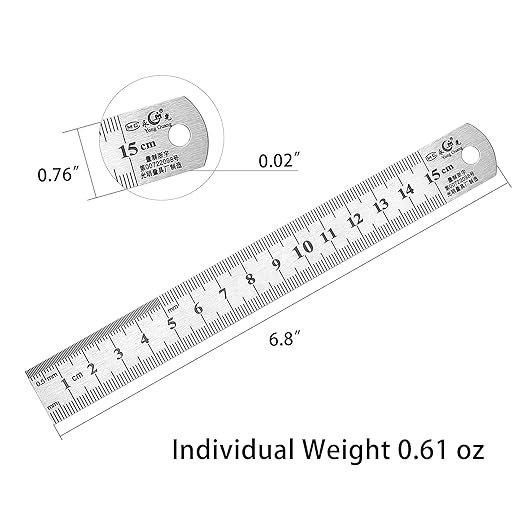 6 Inch Stainless Steel Ruler Set, Straight Edge Metal Rules with Inch Metric Scales, 10-Pack