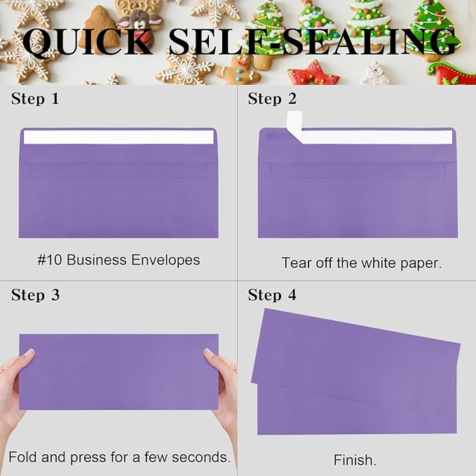 100 Pack Dark Purple #10 Business Envelopes, Standard Envelopes Self Seal, 4 1/8 x 9 1/2 Inch Letter Size Business Mailing Envelopes for Checks Invoices Statements Baby Shower Wedding Birthday