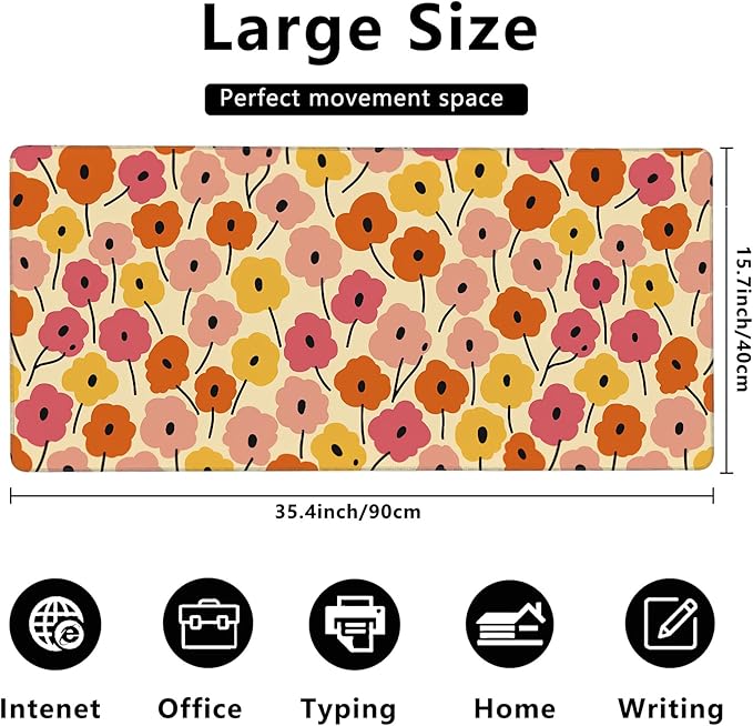 MIOAOSRT Desk Mat,Cool Pink Flower Extended Gaming Mouse Pad,Large Non-Slip Rubber Base Mousepad with Stitched Edges,Waterproof Mouse Mat Desk Pad for Office Game Home 35.4x15.75 in