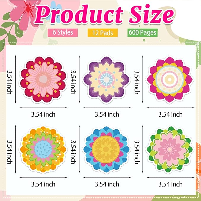 600 Pieces Flowers Sticky Notes, Colorful Flower Sticky Note Pads Flowers Shape Sticky Memo Pads Floral Self Stick Notepads for Teachers Students Home Office Classroom School Supplies