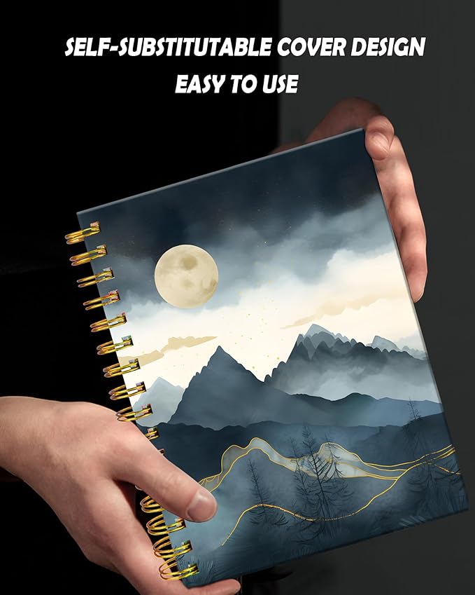 Spiral Journal Notebook for Women,A5 College Ruled Notebooks 6"x 8.4", 120 Pages Lined Journal with Premium Thick Paper,Perfect for School Office Home Gifts(abstract mountain cloud)