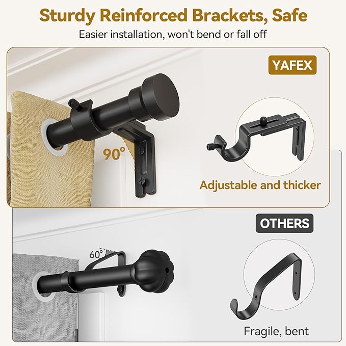Curtain Rod 32-88 Inch, Heavy Duty 1 Inch Adjustable Curtain Rods for Windows, Black Long Window Treatment Rods, Modern Design, Easy Installation
