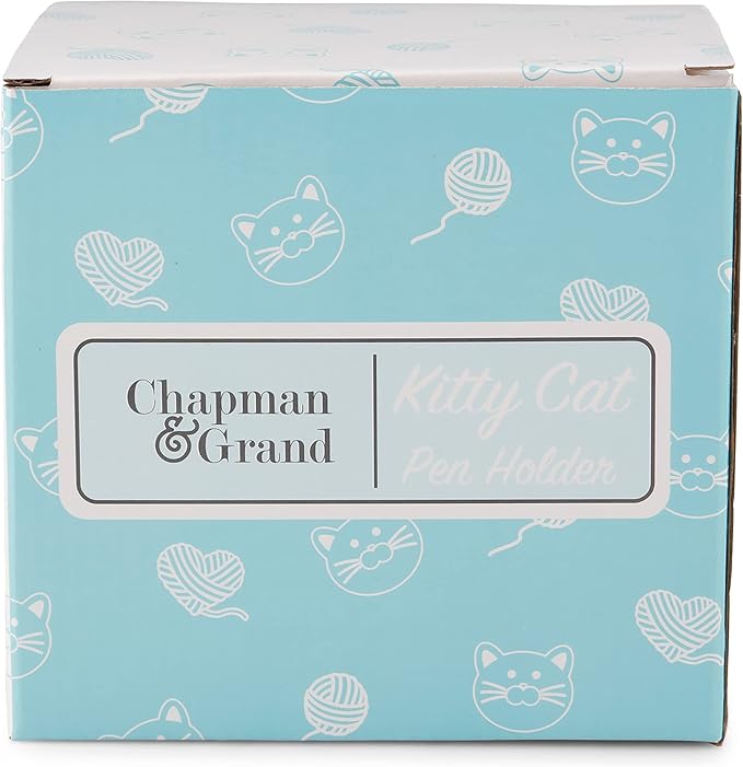 Chapman and Grand Relaxing Kitty Cat Pen Holder (White/Turquoise), Patent Pending