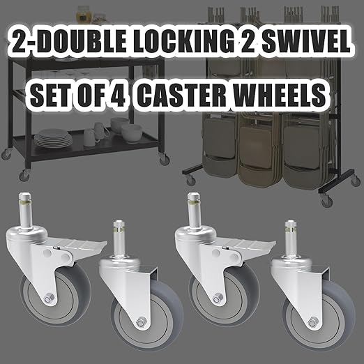 4-Inch Swivel Stem Caster, 7/16-Inch Stem Diameter Rubber Wheel, Heavy Duty TPR Replacement Wheels for Rubbermaid Mop Bucket Cart Grill Casters - 4 Pack (2 Brakes 2 Swivel)
