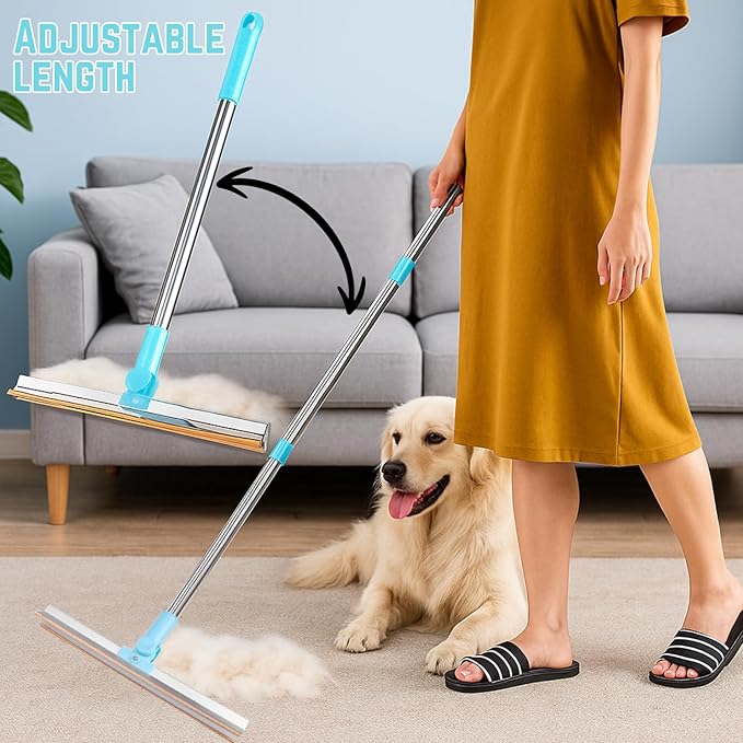 DOMULUX Pet Hair Remover 5-in-1 Set Includes Retractable Carpet Rake, Grooming Brush, Hair Scraper, Hooks & Lint Removers for Carpets, Rugs, Furniture & Car Interiors