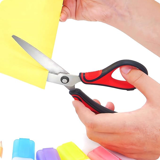 Office Scissors All Purpose - Comfort Grip Handle,Sharp X Blade,8-Inch Scissors for Ages 12+,pointed tip, Three Color Handles, Craft Cutting Tool