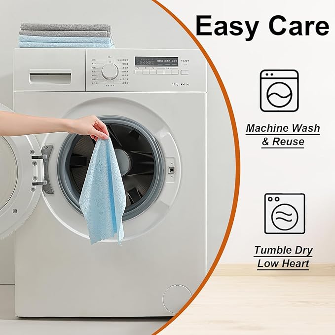 Tigona 80 Pack Microfiber Cleaning Cloth Roll,Lint Free Rags & Tear Away Reusable Towels Washable Scratch,Ultra Absorbent Dish Rags(12" x 12") for Car Kitchen Home Garage-Blue