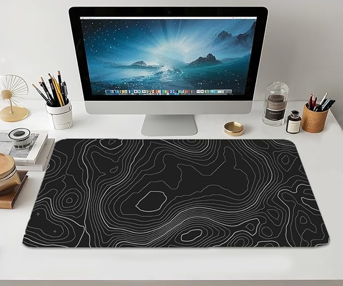 Large Mouse Pad, Extended Mouse Pad Black Desk Pad Easy Typing for Typing Office Game - Topographic Contour