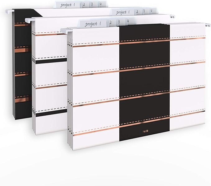 CharaVector Hanging File Folders Letter Size Assorted Durable Refined Design Decorative Hanging File Folder Set, 1/5-Cut Adjustable Tabs, 30pcs for Cabinet,File Organizer, Gold Stripes