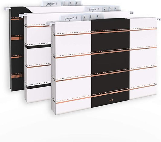 CharaVector Hanging File Folders Letter Size Assorted Durable Refined Design Decorative Hanging File Folder Set, 1/5-Cut Adjustable Tabs, 30pcs for Cabinet,File Organizer, Gold Stripes