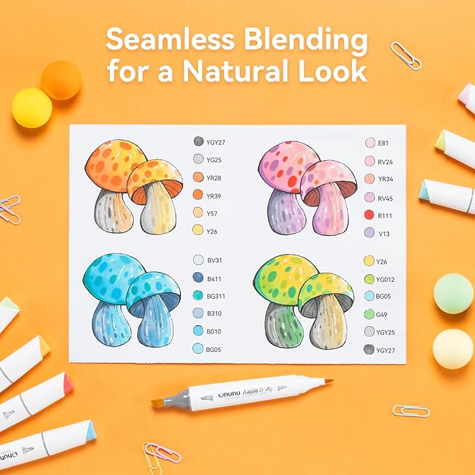 Ohuhu Alcohol Markers: Mini Brush & Slim Broad 60 Landscape Colors Dual Tip Brush Tip Alcohol-based Art Marker for Artists Adults Coloring Illustration- Refillable - Kaala B Series of Ohuhu Markers