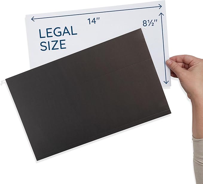 25 Blue Summit Supplies Legal Size Hanging File Folders - Black Hanging File Folders for Filing Cabinet, Durable 11 pt Paper with Plastic Tabs and Inserts, Black Legal Size Hanging Folders