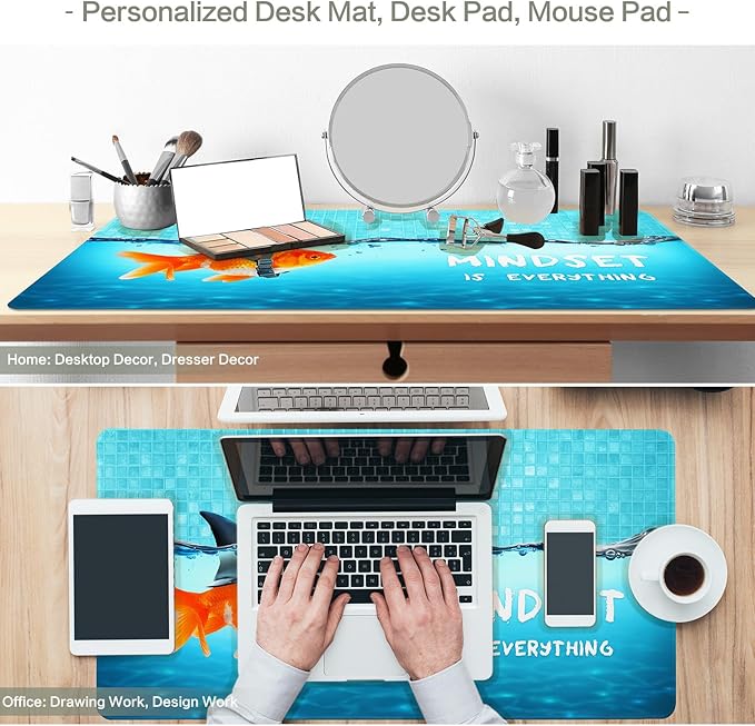 Goldfish as Shark Mouse Pad Desk Mat, Drama Goldfish Large Gaming Mouse Pad Dangerous Sharks Anime Desk Pad Mousepad XXL Extended Keyboard Mat Mouse Mat, Waterproof, 31.5x15.7 in