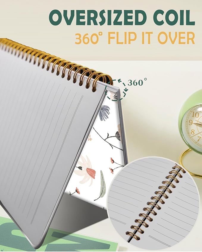 Ruled Spiral Writing Notebook,A5 Hardcover Lined College Journal for Women,Strong Twin-Wire Binding with Premium Paper,8.4" X 6",Perfect for School,Office,Home(Graceful Watercolor Flower)