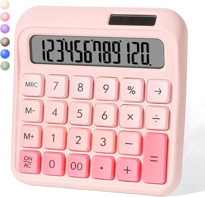 Desk Calculator,12 Digits, Large LCD Display,Big Buttons,Solar and Battery Dual Power Desktop Calculators,Cute and Aesthetic,Suitable for Office & Study