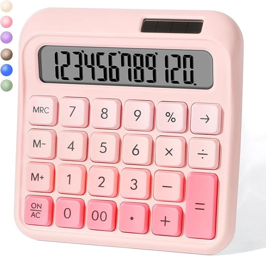 Desk Calculator,12 Digits, Large LCD Display,Big Buttons,Solar and Battery Dual Power Desktop Calculators,Cute and Aesthetic,Suitable for Office & Study