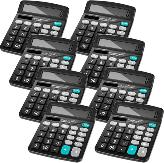 8PCS Desktop Calculators 12-Digit Dual Solar Power Calculator Handheld Basic Office Calculators with Large LCD Display and Big Sensitive Button for Office, School, Home (Black)