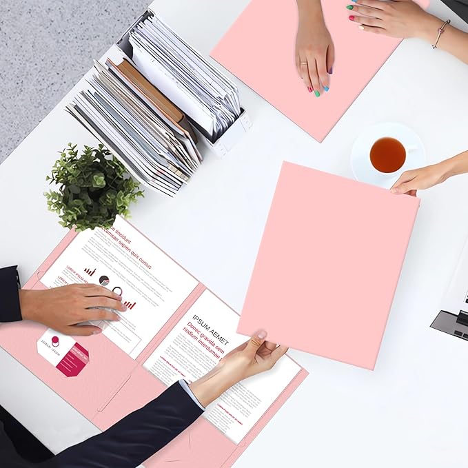 Two Pocket Folders, PANDRI 50 Pack 2 Pocket Folders, Letter Size Paper File Folder for School Office Home Business, Pink