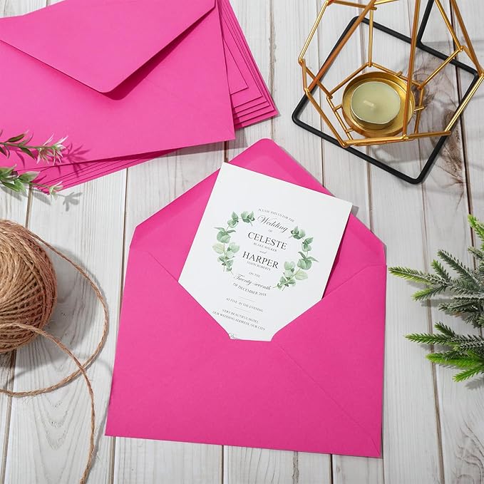Whaline 50Pcs A7 Invitation Envelopes Set Hot Pink Greeting Card Envelopes V-Flap Envelopes Gift Card Sleeves for Valentine's Day Mailing Envelopes Sending Card, 7.3x5.3 Inch