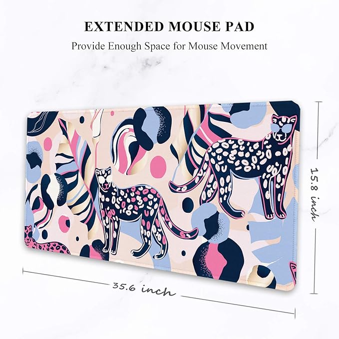Auhoahsil Large Gaming Mouse Pad, Animal Theme XXL 35.4 x 15.7 in Desk Pad Stitched Non-Slip Rubber Long Computer Mousepad Thin Extended Full Size Desk Mat for Desktop, Laptop, Wireless Mice, Pink