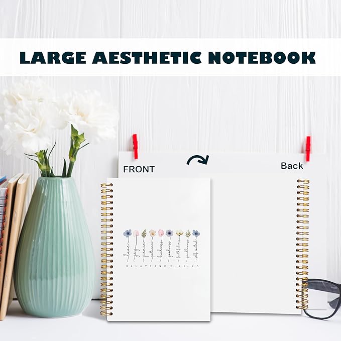 BearCake Fruit of the Spirit Boho Floral Christian Notebook Journal, Christian Gifts for Women, spiral Bible Notebooks for Note Taking, Bible Journaling Notebook, Hardcover Spiral Notebook 5.5x8.3