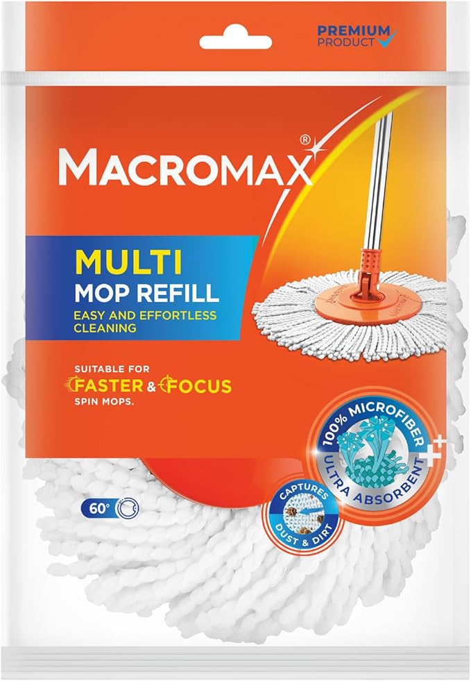 Macromax Multi Mop Refill – 100% Microfiber Replacement Head for Spin Mops – Ultra Absorbent, Scratch-Free Cleaning – Compatible with Faster & Focus Mop Sets – for Tile, Wood & Laminate