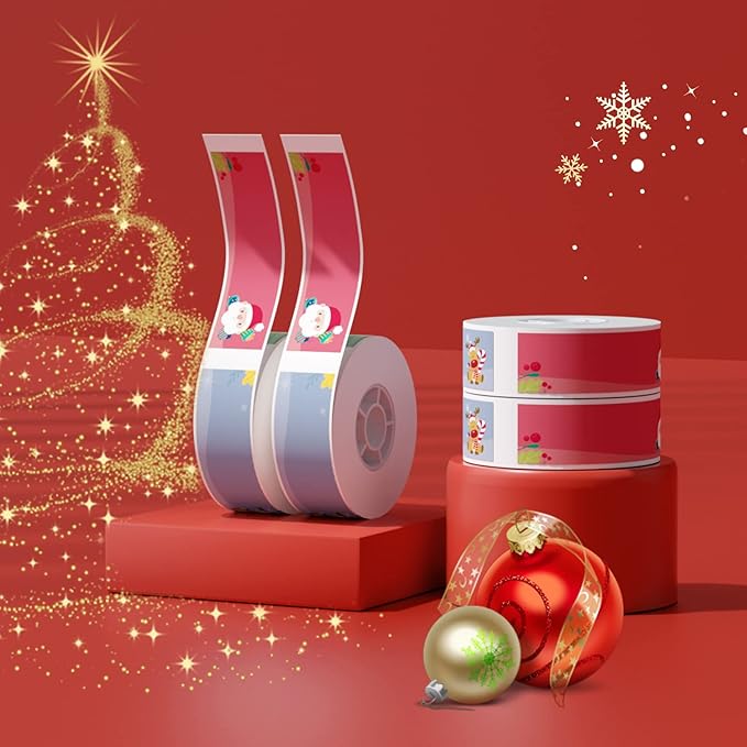 NIIMBOT Thermal Label Stickers (0.55''x1.96'') 130 Sheets/Roll with Christmas Elements, Personalized Refill Tape for D11/D110/D101 Label Makers, Waterproof