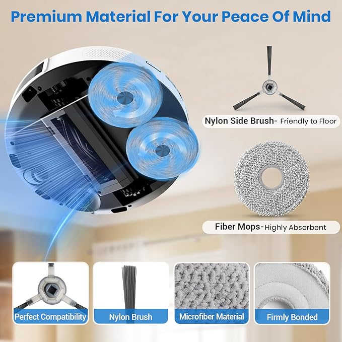 Bluevisk M3 Replacement Parts for Lefant M3 Accessories Robotic Vacuum Cleaner Parts 2 Roller Brush,4 HEAP, 6 Mops, 6 Dust Bags, 6 Side Brushes, 1 Clean Brush