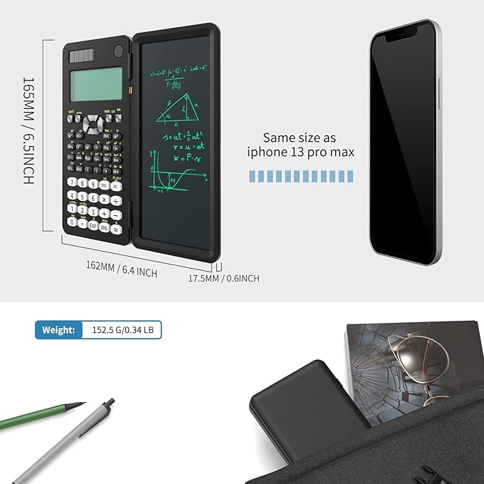 Scientific Calculator for Students with Notepad, ROATEE Middle and High School Supplies for Students, 82 MS Foldable 2-Line Display Science Calculator with Writing Tablet, Solar and Battery Powered