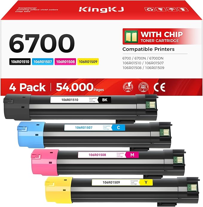 Phaser 6700 High Capacity Toner Cartridge Set 4-Pack Replacement for Xerox 106R01510 106R01507 106R01508 106R01509 Compatible with Xerox Phaser 6700 6700N 6700DN Printer Ink Black Cyan Magenta Yellow