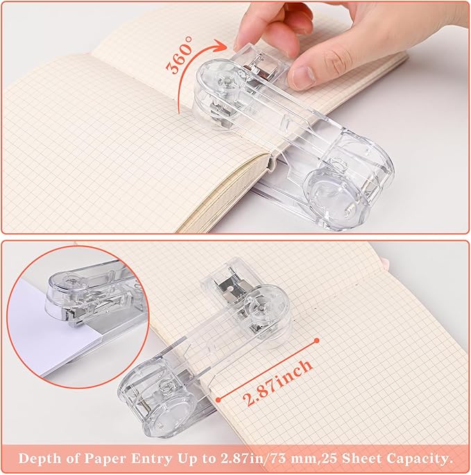 Temiary Swing-Arm Swivel Stapler with 400 Staples, 360 Degree Rotate Desktop Staplers for Booklet or Book Binding, 25 Sheet Capacity for Desk Classroom Office Supplies (Transparent)