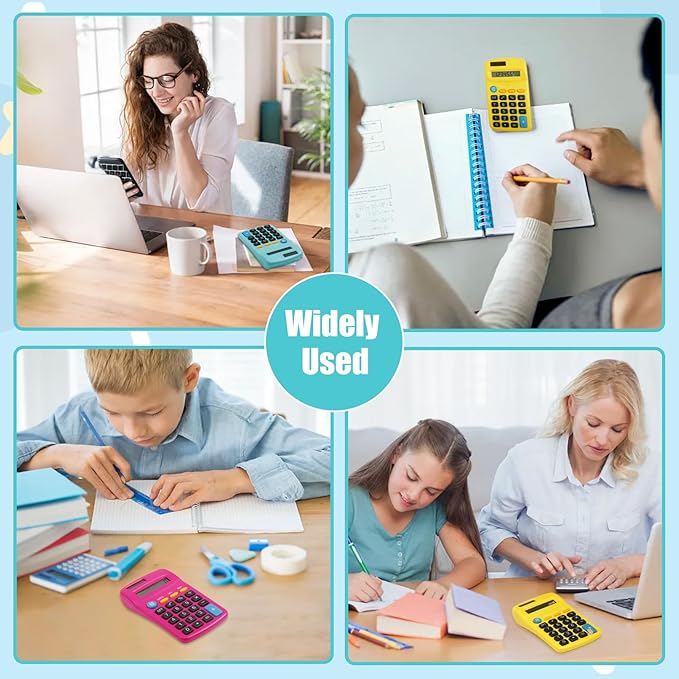 36 Pack Pocket Calculators, Solar & Battery Powered Desktop Calculators, 8 Digit Display, Mini Size, for Students, Kids, School, Home, Office (6 Colors)