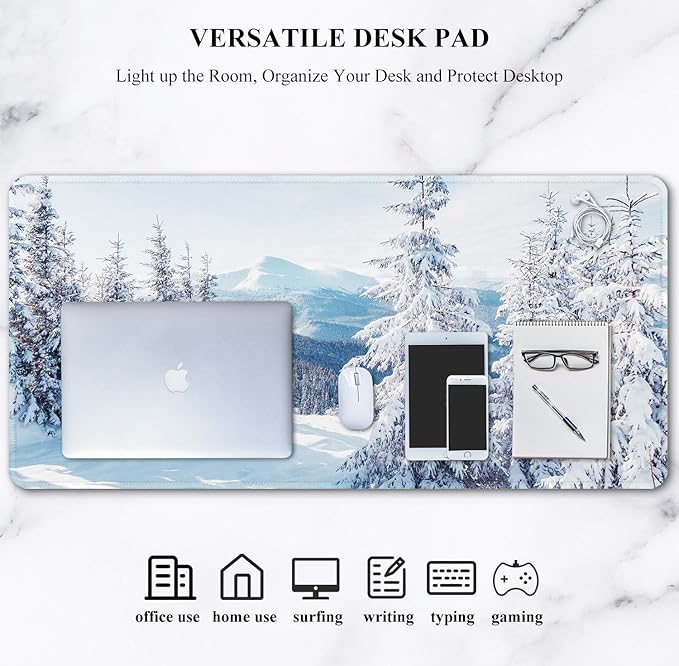 Auhoahsil Large Gaming Mouse Pad, Ice and Snow Theme XXL 35.4 x 15.7 in Desk Pad Stitched Non-Slip Rubber Long Computer Mousepad Thin Extended Full Size Desk Mat for Desktop, Laptop, Wireless Mice