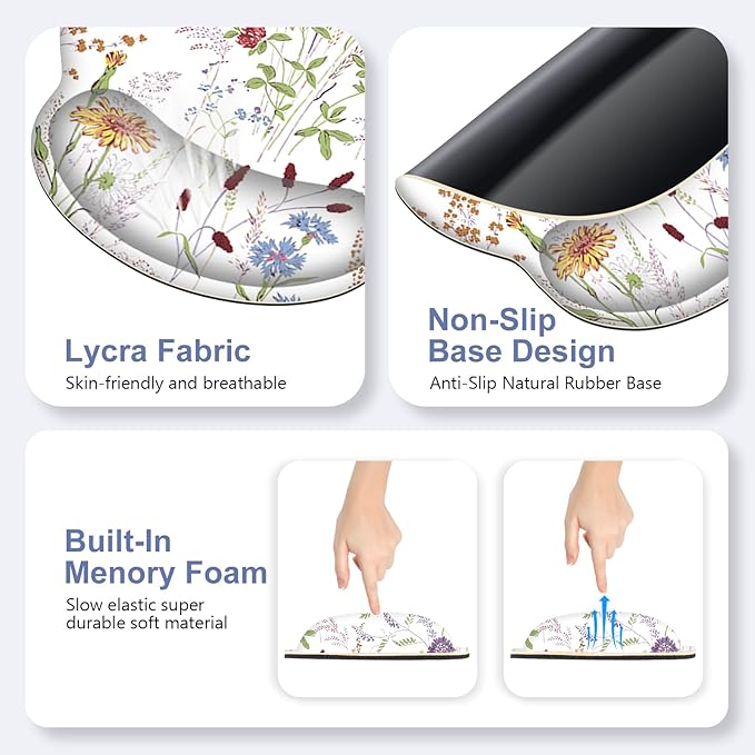 Floral Desk Mat, 4in1 Large Mouse Pad with Wrist Rest, Cute Desk Matt for Desktop, Desk Pad Mat, Anti-Slip XXL Computer Ergonomic Mousepad with Wrist Support for Keyboard and Mouse I Colorful Weeds
