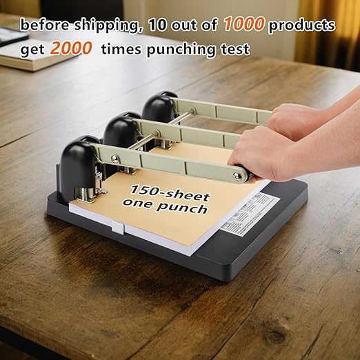 Worklion 3 Hole Puncher for Binder: Heavy Duty Three Hole Paper Punch for Max 150 Sheet,Save Power Large Punch