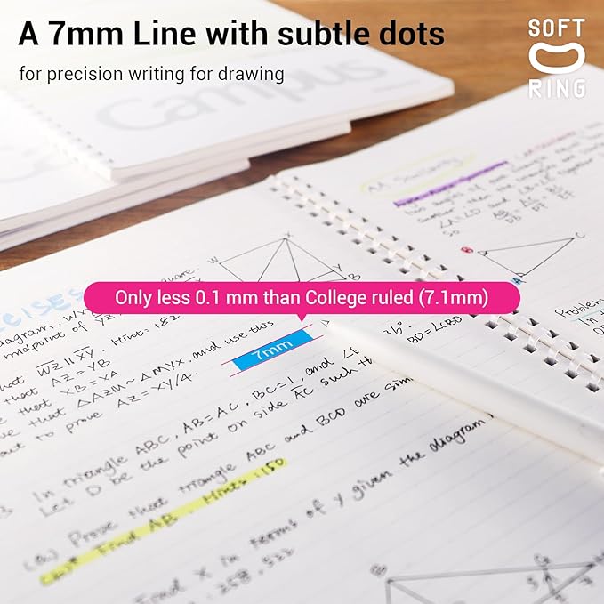 Kokuyo Spiral Notebook Journal, 4 Pack Campus B5 Soft Ring Notebooks with Dotted A 7mm Rule, 40 Sheets, Aesthetic 1 Subject Notebook in Blue Pink Yellow Green, College Office Note Taking. Japan Import