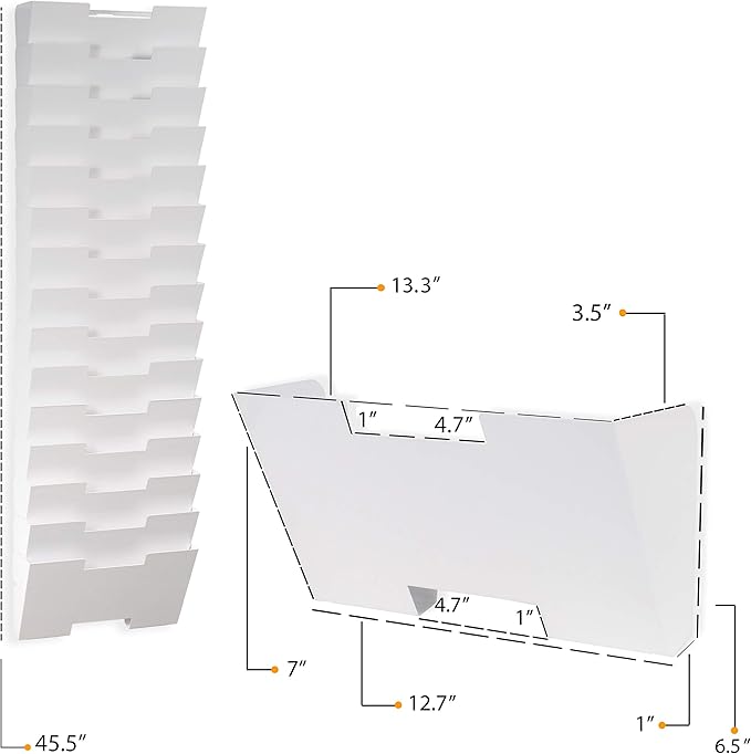 Wallniture Lisbon 15-Tier Wall Mounted File Holder and Desk Organizer, Metal White Office Organization and Storage Rack