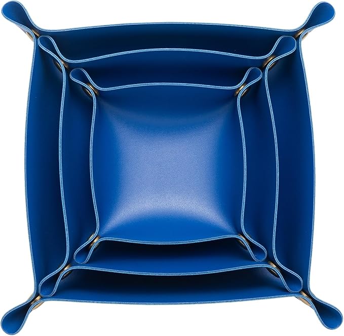 3 Packs Tskijun PU Leather Tray in 3 Sizes Jewelry Tray Glossy Leather Desk Organizer Leather Catchall Tray for Jewelry/Key/Coin/Sun Glasses/Watch/USB Cables etc. (Klein Blue)