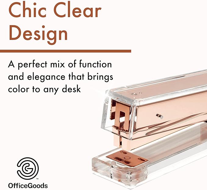 OfficeGoods Acrylic Stapler – Aesthetic & Durable Rose Gold Desk Staple for Modern Office – Stylish & Compact Office Supplies for Women & Men