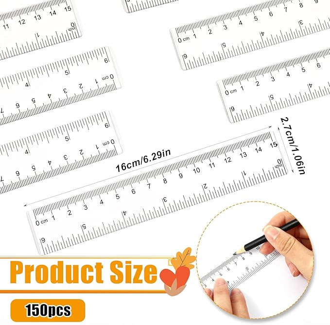 150 Pcs 6 Inch Ruler Bulk Clear Plastic Small Rulers for Classroom with Inches and Centimeters Mini Plastic Flexible Straight 6 Inch Ruler for Students First Day Back to School Gift Office