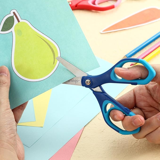 LIVINGO 5" Blunt Kid Scissors: Stainless Safety Toddler Preschool Children Scissors, School for Student Classroom Craft Art, Assorted Color, 3 Pack