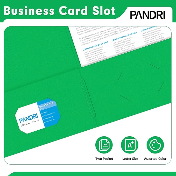 Two Pocket Folders, PANDRI 100 Pack 2 Pocket Folders, Letter Size Paper File Folder for School Office Home Business, Assorted 5 Colors