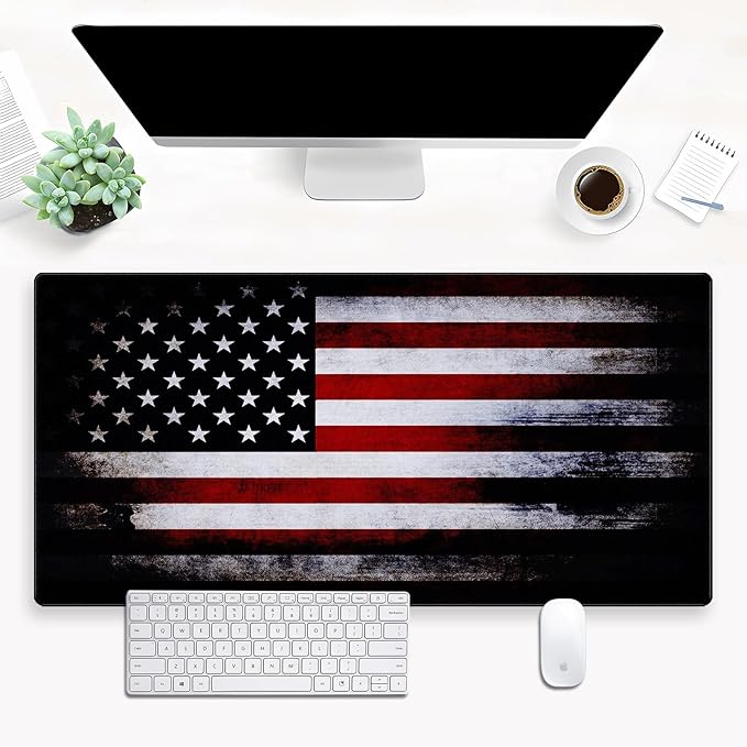 American Flag Desk Pad Mat Retro Design Art Desk Pad Extended XL Large Gaming Mouse Pad with Stitched Edges Mouse and Keyboard Computer Laptop Desktop Pad 31.5X15.7 in