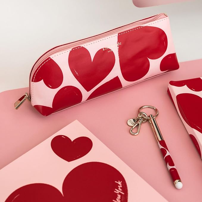 kate spade new york Pen and Pencil Case with Office Supplies, Zip Pouch Includes 2 Pencils, Sharpener, Eraser, and Ruler, Sweet Hearts