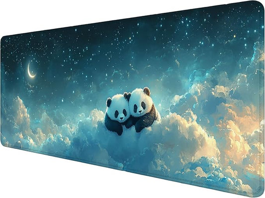 Cute Panda Gaming Mouse Pad Desk Pad Dream Animals Cloud Fantasy Large Gaming Mouse Mat with Stitched Edges,Non-Slip Waterproof Rubber Base Mouse Mat Office Computer Keyboard Laptop Home 31.5"x11.8"